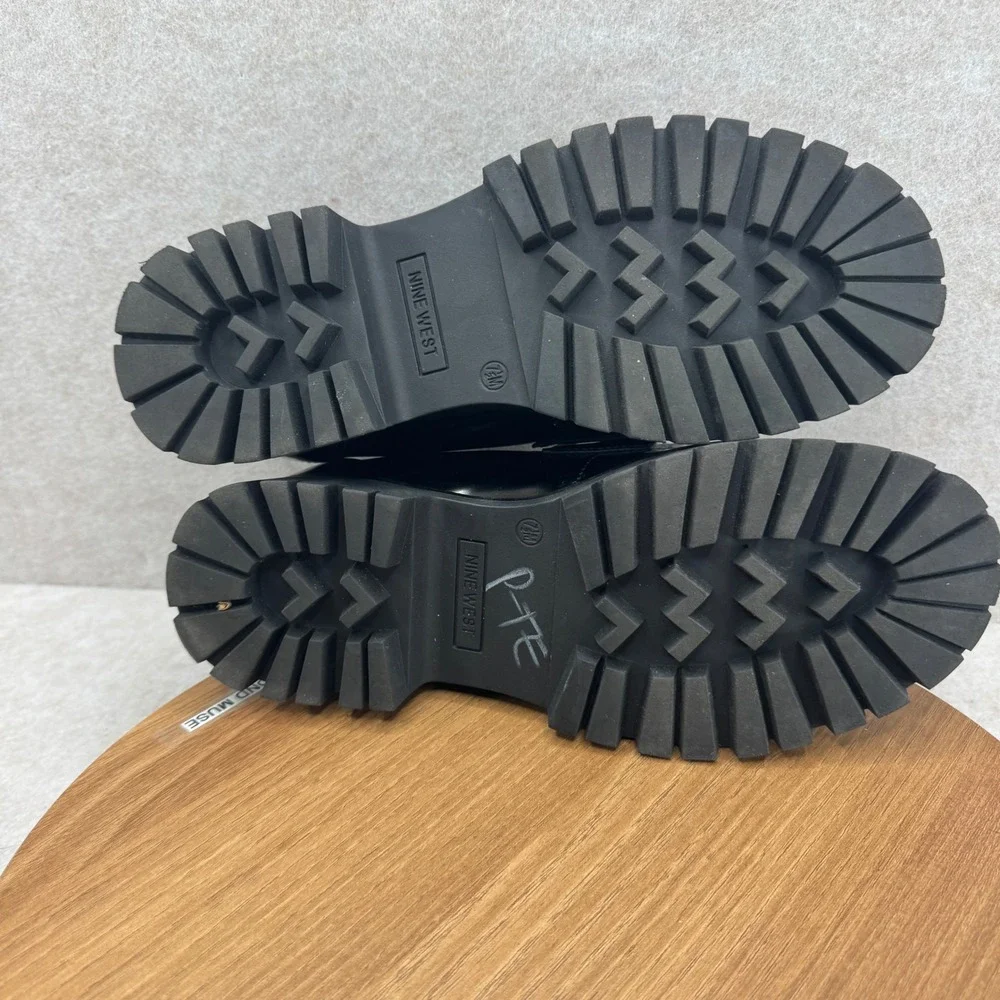 Nine West Garry Platform Loafers 7.5 Black White Tassel Lug Sole Academia Preppy - Picture 9 of 10